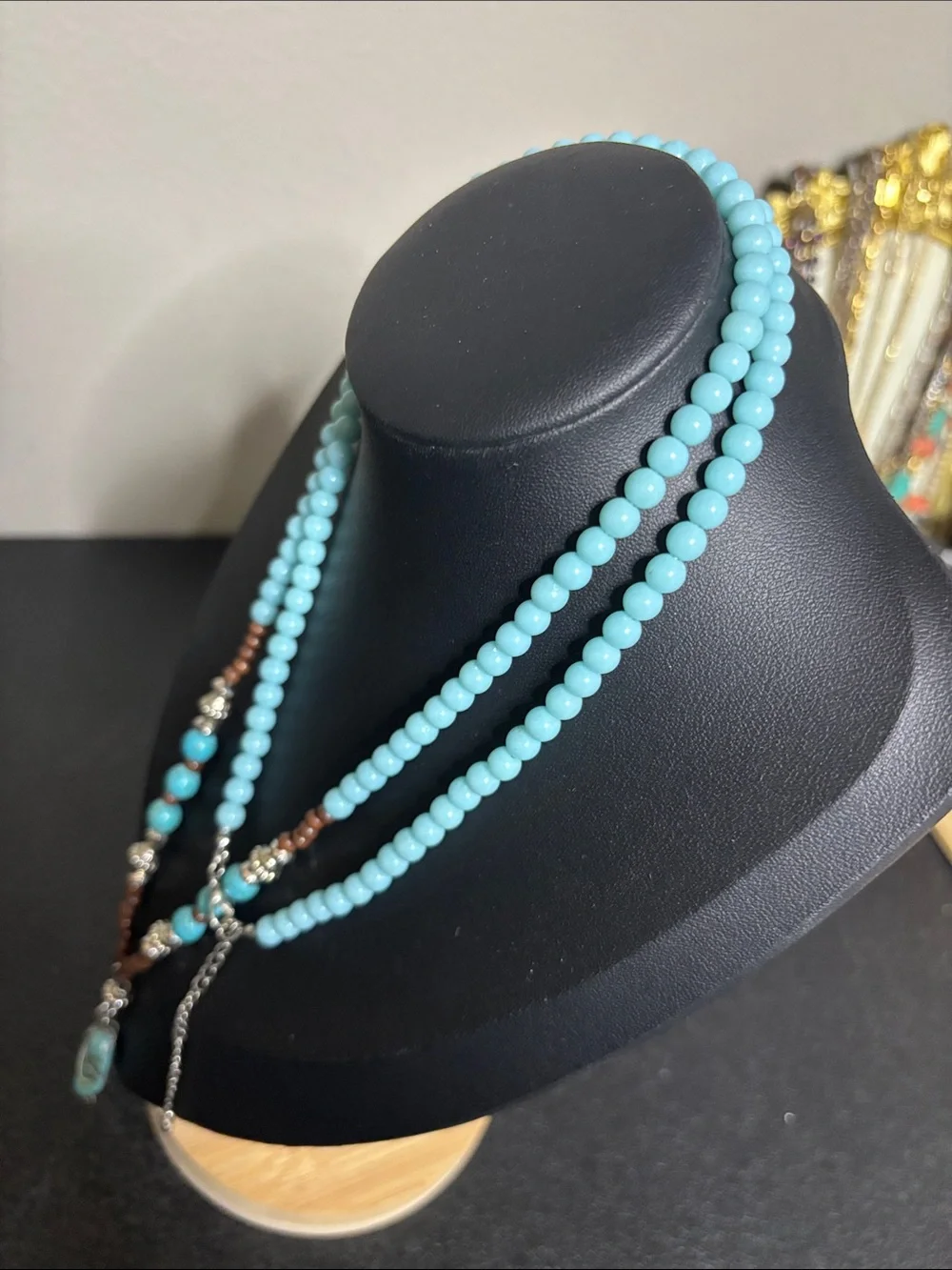 Turquoise Beaded Pendant Necklace - Aqua Blue Women's Jewelry Western Boho